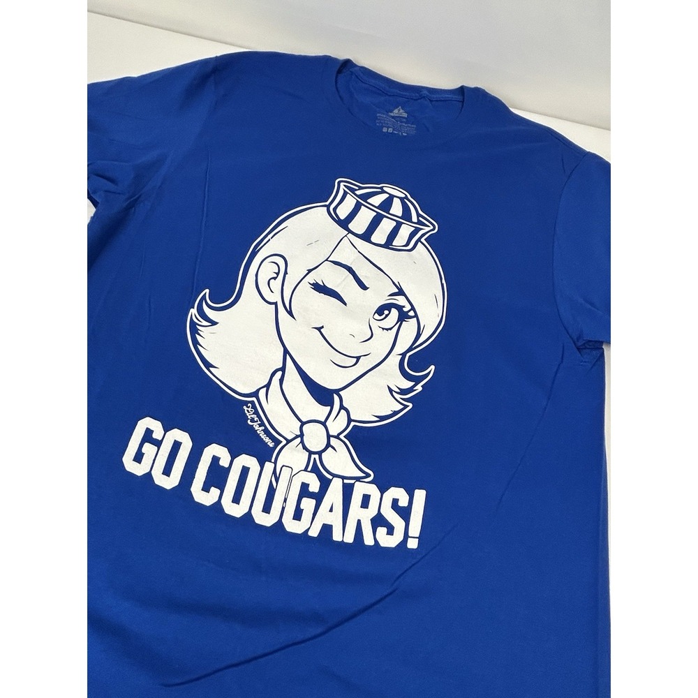 BYU Go Cougars Winking Cougar T-Shirt Lil Johnsons Mens Large Blue Cotton Tee - Picture 3 of 11